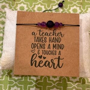 Amethyst Gemstone Beaded Adjustable Bracelet – Teacher Gift Inspirational Card